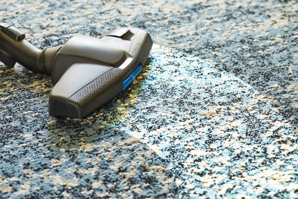 House cleaning. Vacuuming carpet dust. Concept of cleanliness and health.